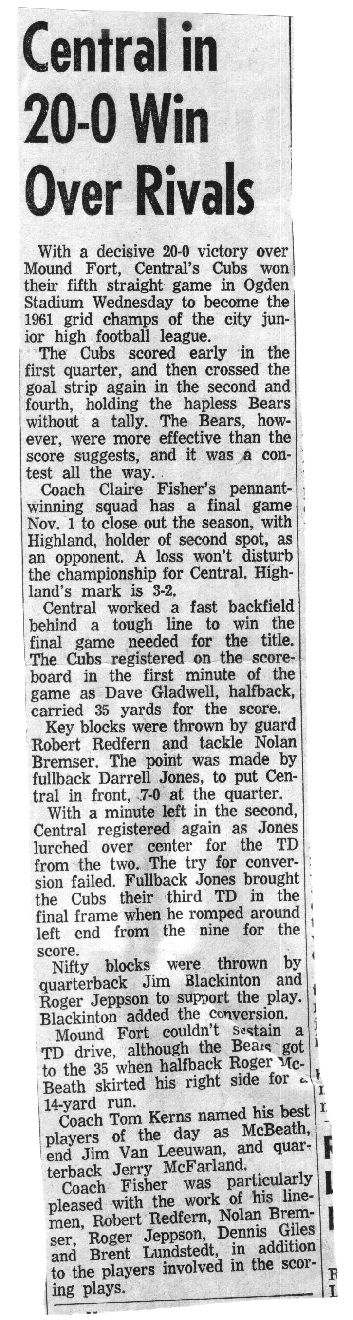 Junior high champs 1961